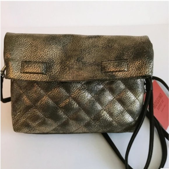 Mossimo Womens Faux Leather Quilted Gold Metallic Fold over Flap Crossbody bag - Picture 7 of 8
